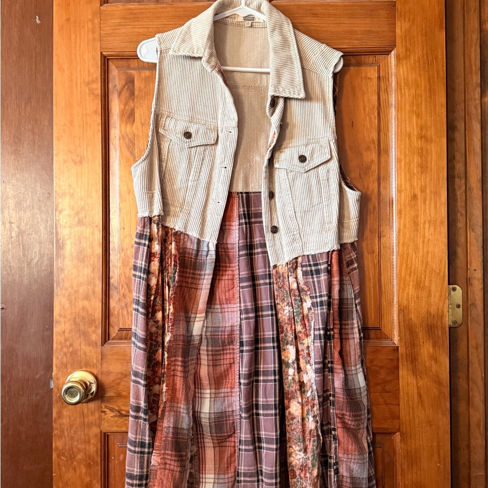 Plaid and Floral Patchwork Dress with Vest